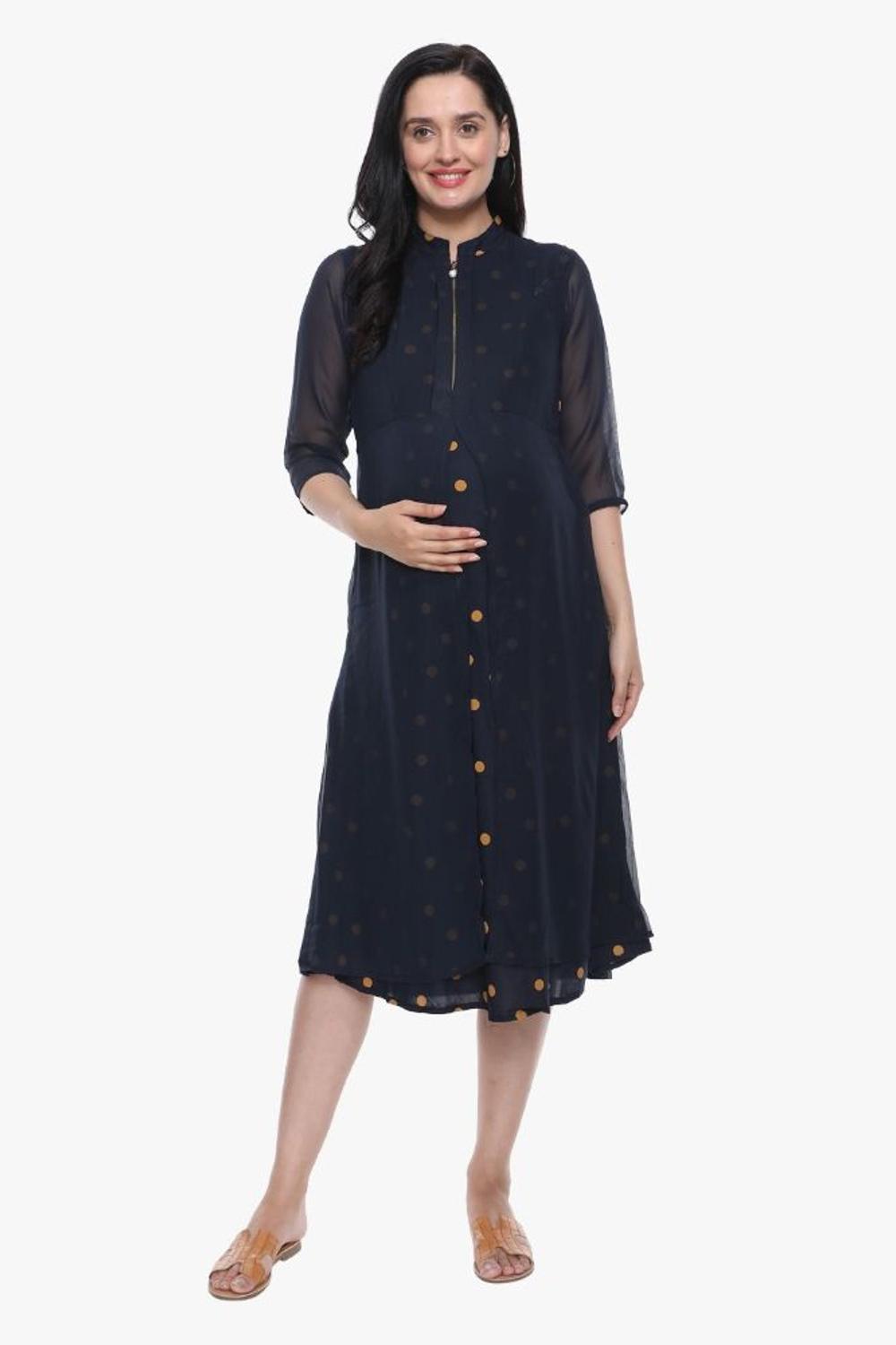 Mee Mee Solid Rayon Maternity Dress With Zips